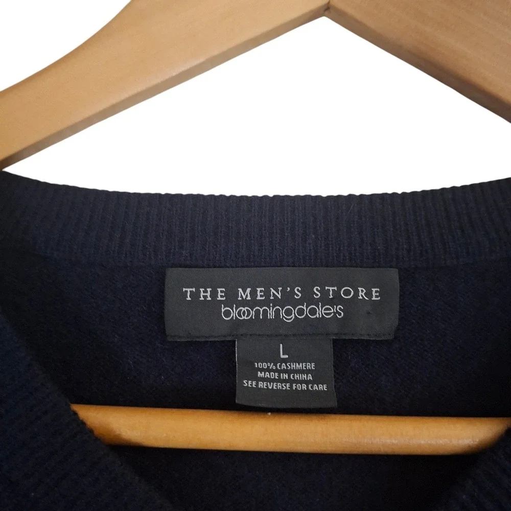 The Mens Store Bloomingdales Cashmere V-Neck Sweater Black Mens Large L